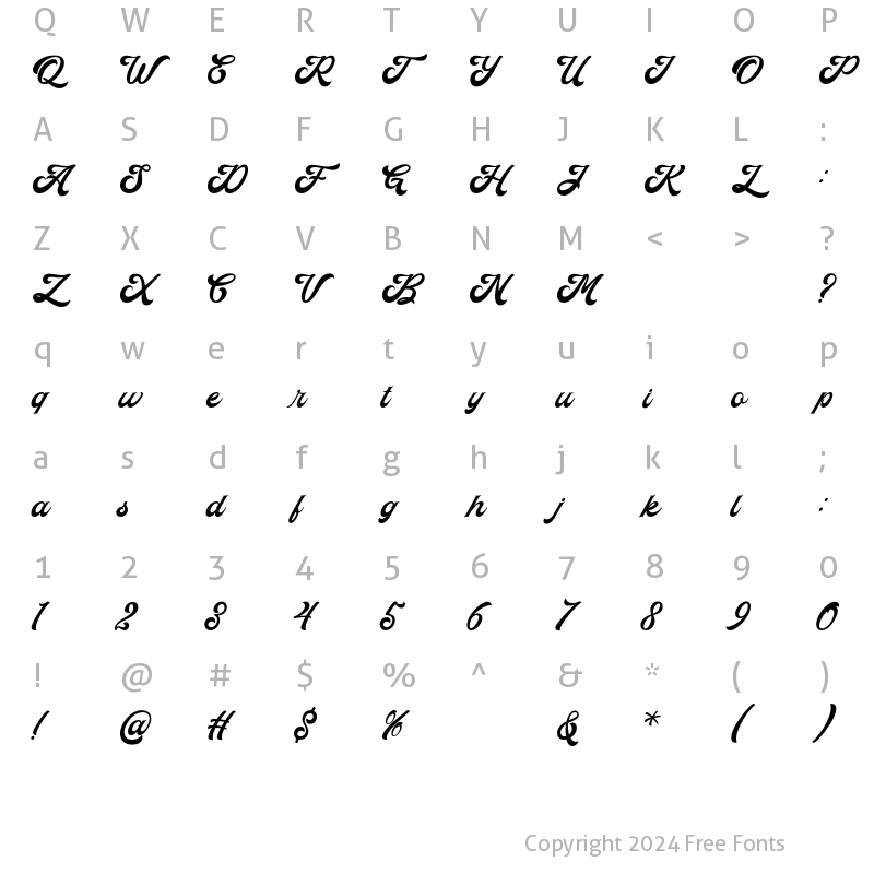 Character Map of Paradiso Script Regular