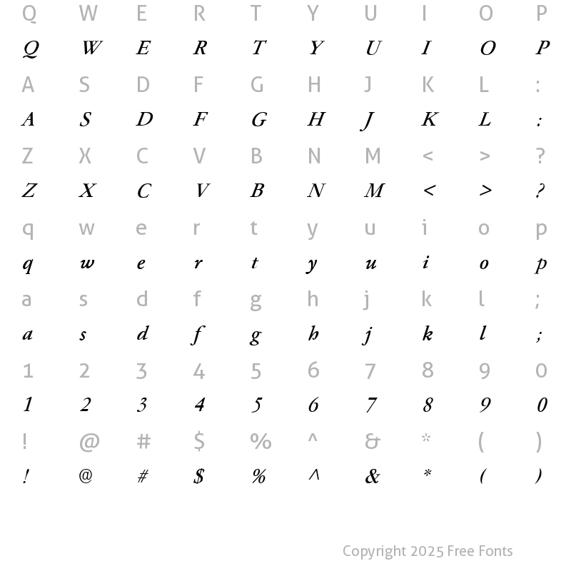 Character Map of Paramount Italic