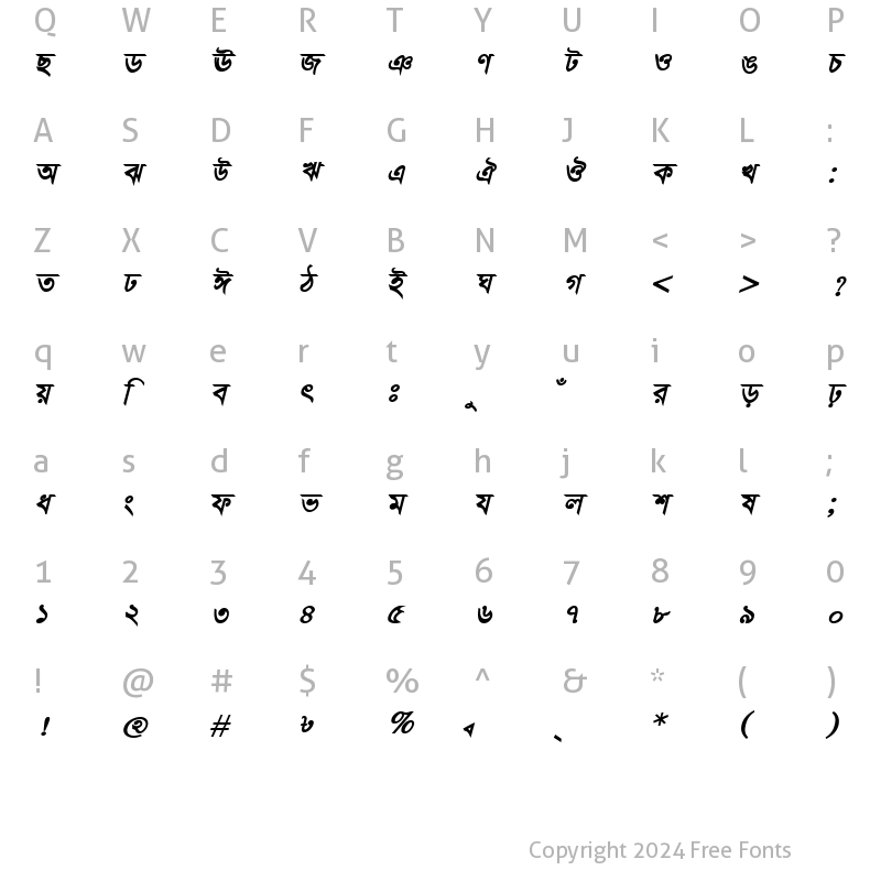 Character Map of ParashMJ Bold Italic