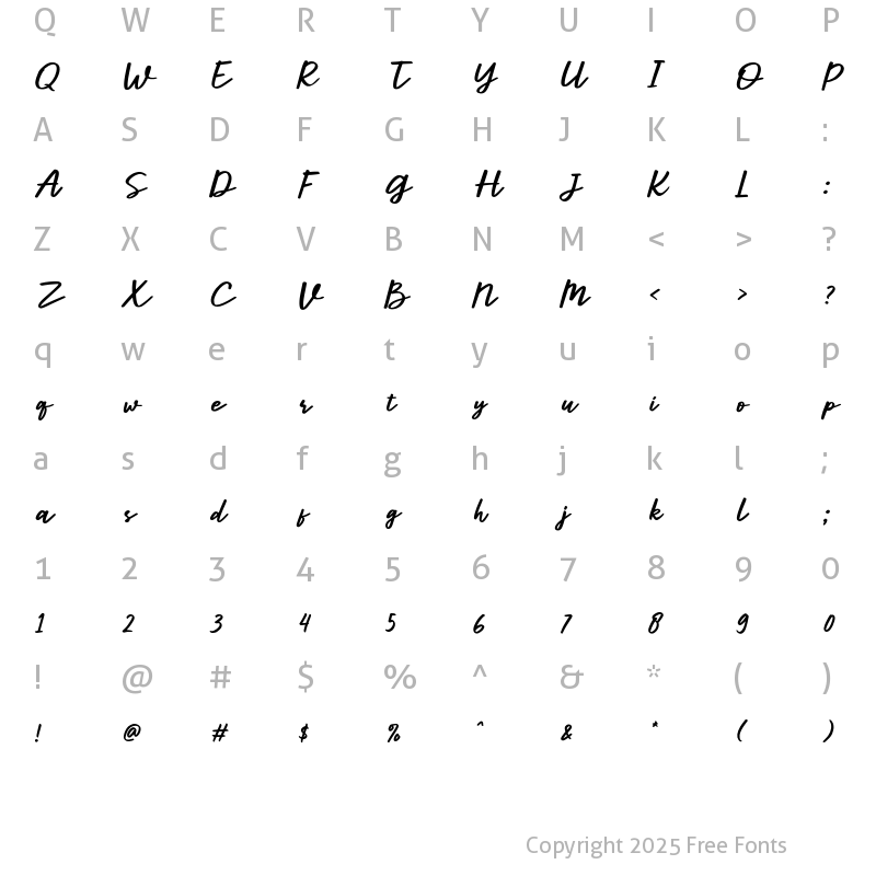 Character Map of Parcely Italic