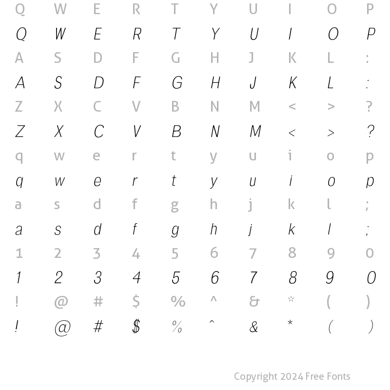 Character Map of Pardo light-italic