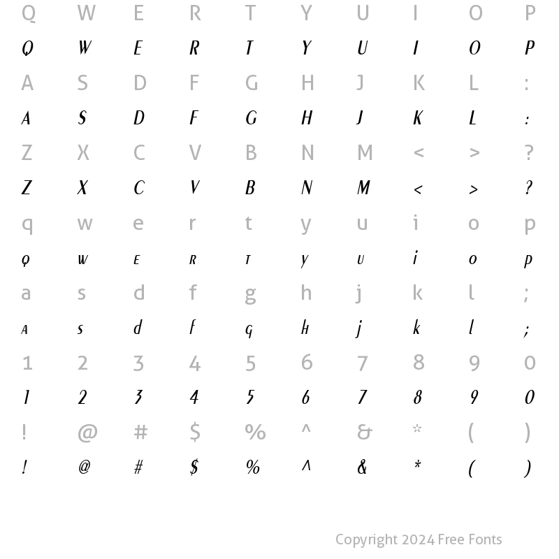 Character Map of Pare Condensed Italic