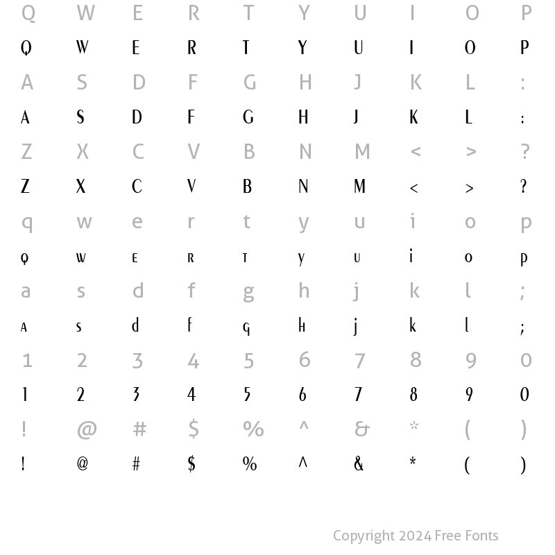 Character Map of Pare Condensed Normal