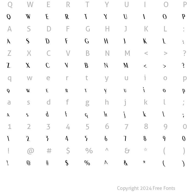 Character Map of Pare Condensed Reverse Italic