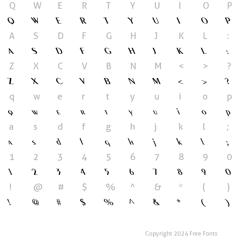 Character Map of Pare Reverse Italic