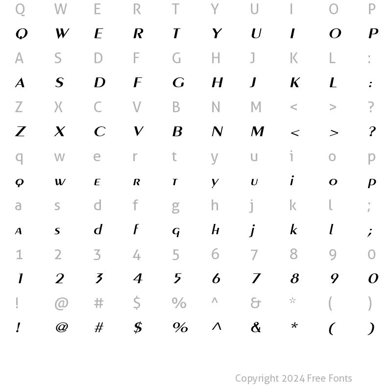 Character Map of Pare Wide Italic
