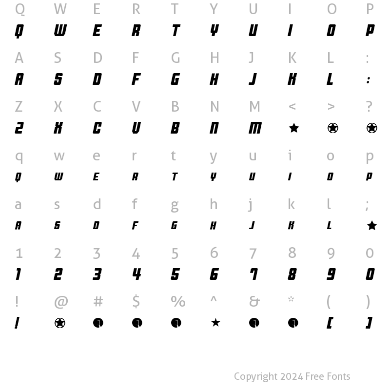 Character Map of Paregos Italic