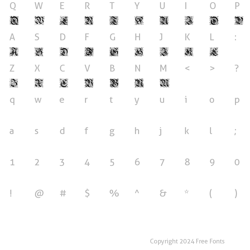 Character Map of Parigee Initials Simple Regular