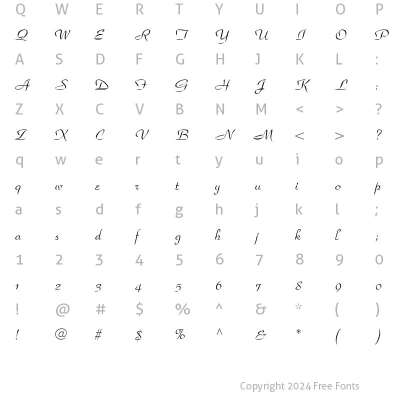 Character Map of Park Avenue Script LH Regular