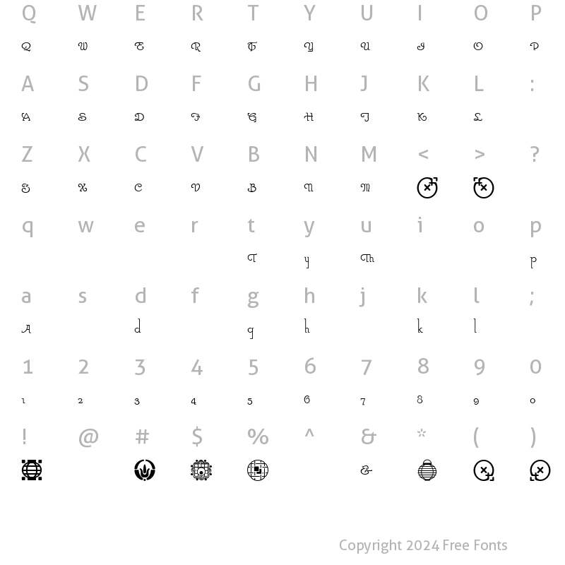 Character Map of ParsnipNF Swash Caps