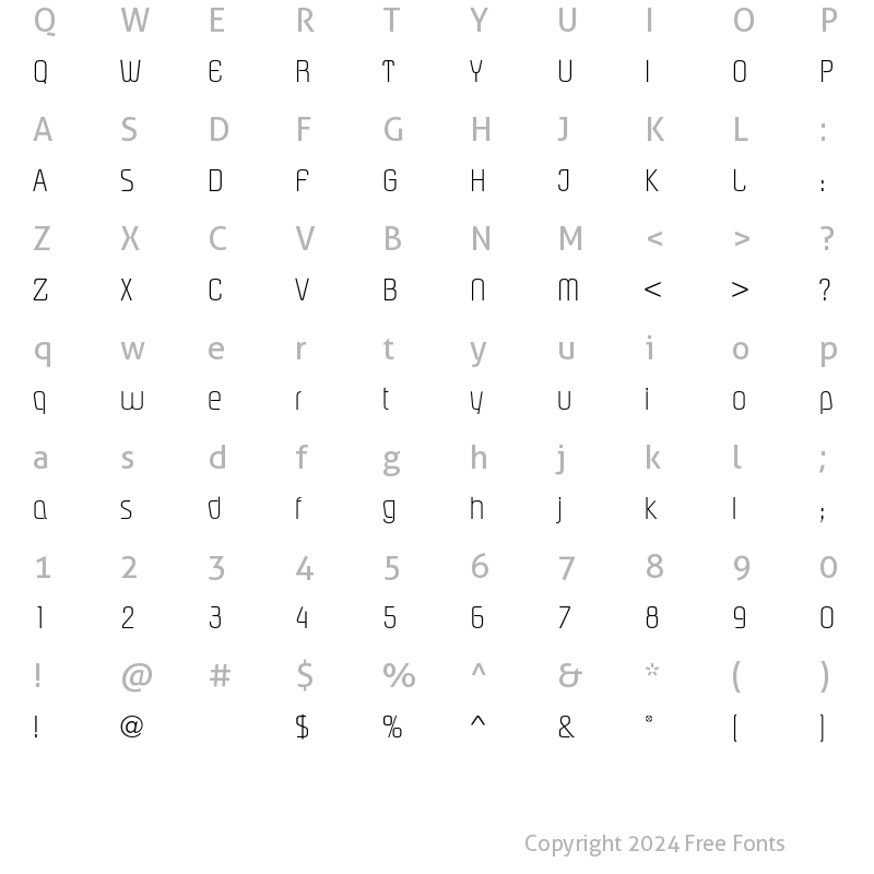 Character Map of Pasadena ExtLgt Regular