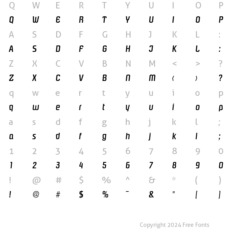 Character Map of Pasadena-MediumIta Regular