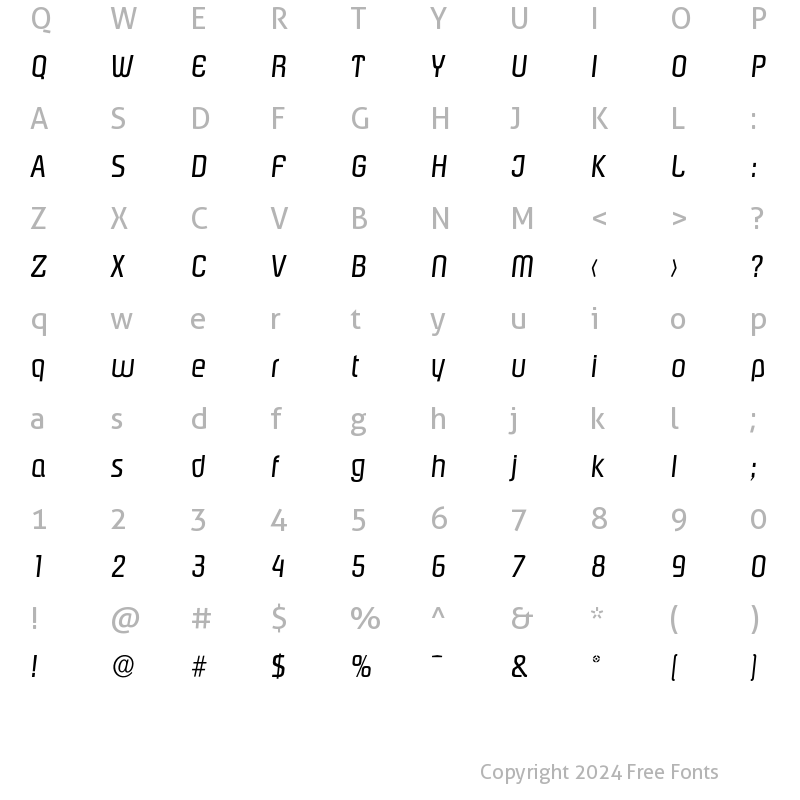 Character Map of Pasadena-RegularIta Regular