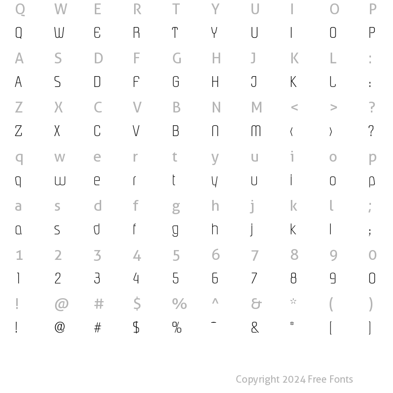 Character Map of Pasadena-Xlight Regular