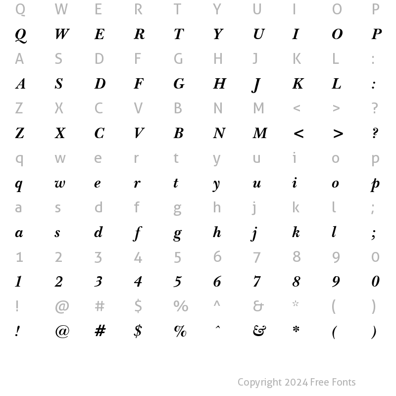 Character Map of Pasma Bold Italic