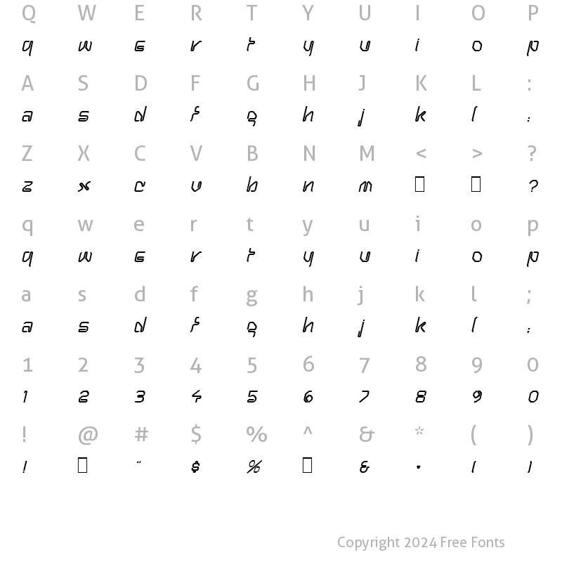 Character Map of Pasty Oblique