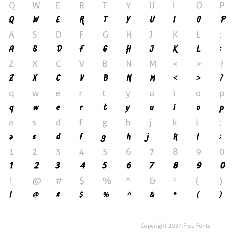 Character Map of Patahola Bold Italic