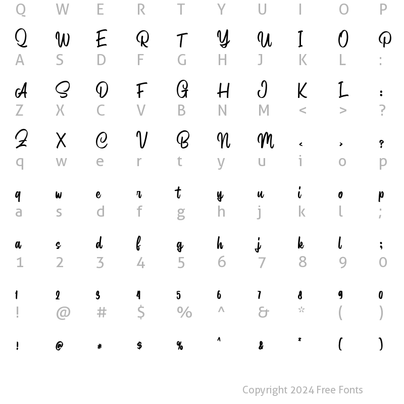 Character Map of Pathita Script Regular