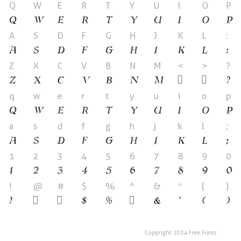 Character Map of PatienceCaps Oblique