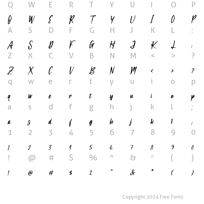 Character Map of Patrick Hinton Italic