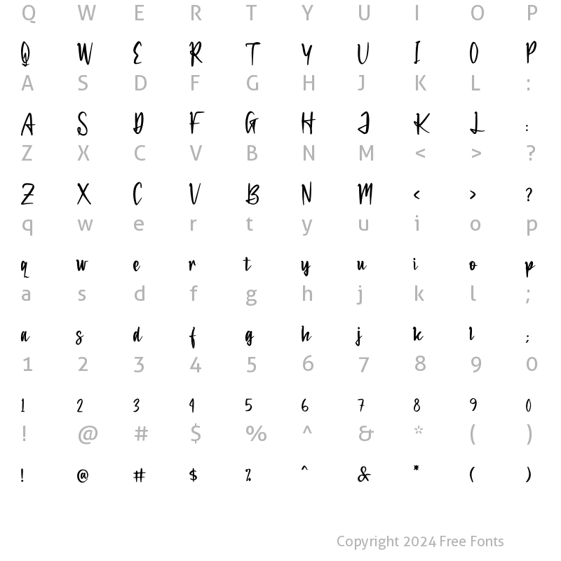 Character Map of Patrick Hinton Regular