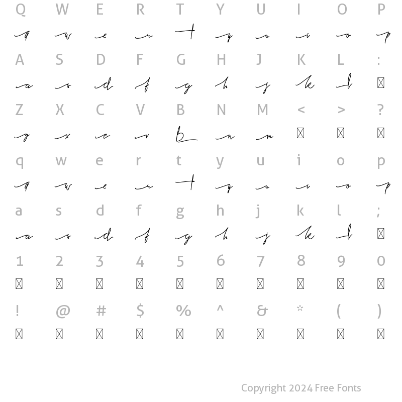 Character Map of Patterson Stylistic Swash