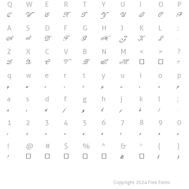 Character Map of PavillionScriptSSK Regular