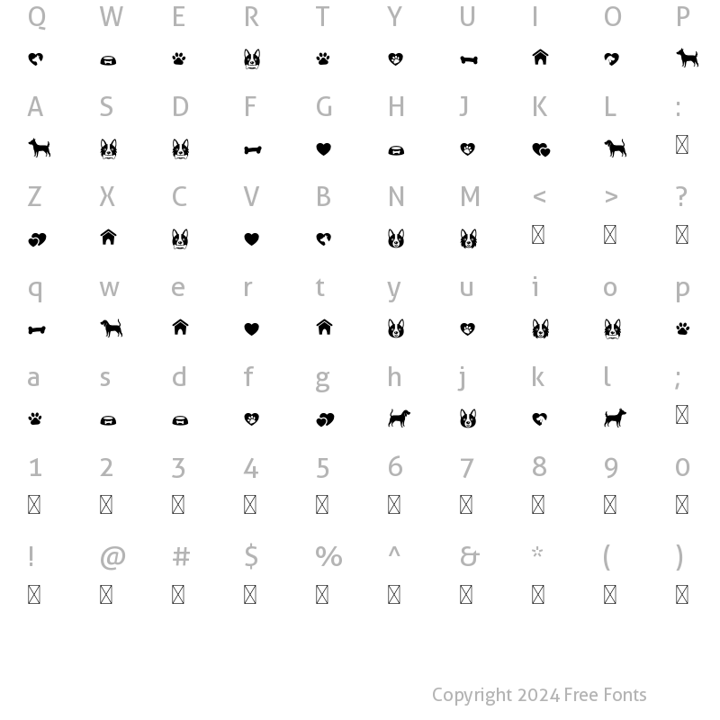 Character Map of Paw Wow Clipart Regular