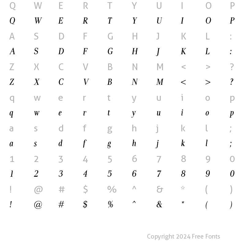 Character Map of Pax Cond Italic