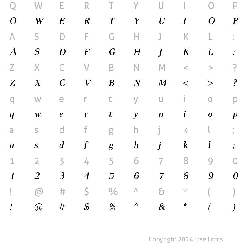 Character Map of Pax SemiBold Italic
