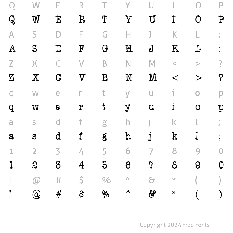 Character Map of PC Dot Writer Regular