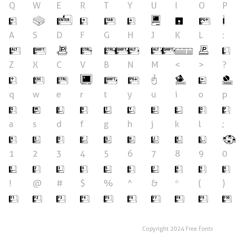 Character Map of PC Keys Regular