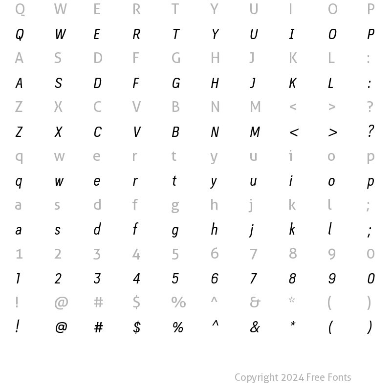 Character Map of PC Navita Regular-Oblique