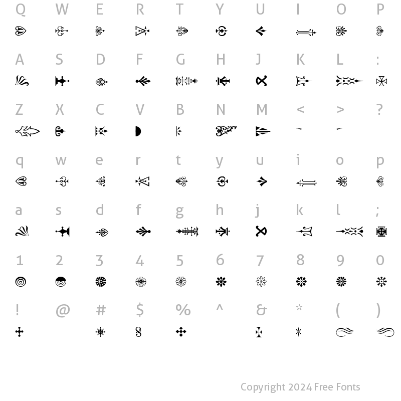 Character Map of PC Ornaments Regular