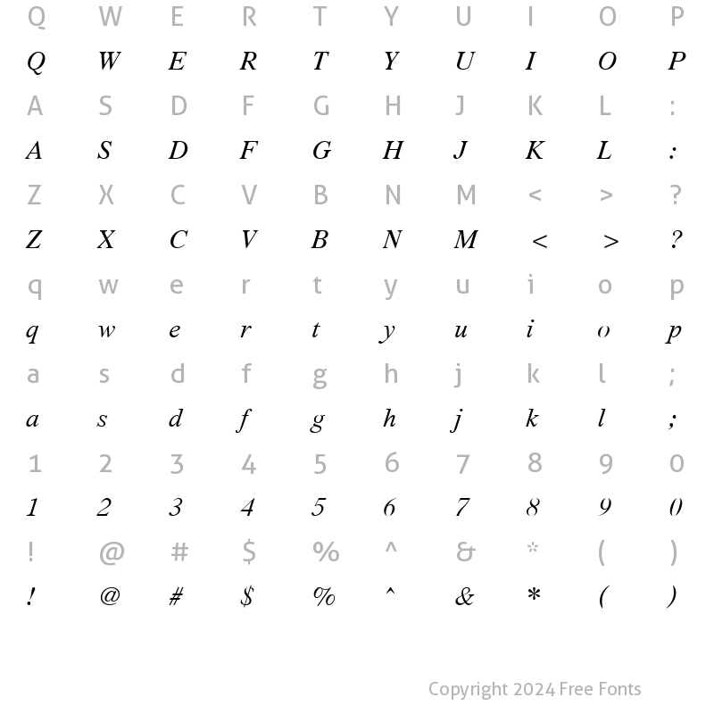 Character Map of PC Tennessee Italic