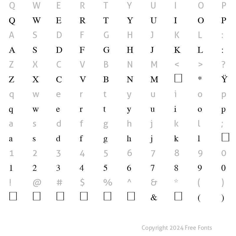 Character Map of PCBTimes Regular