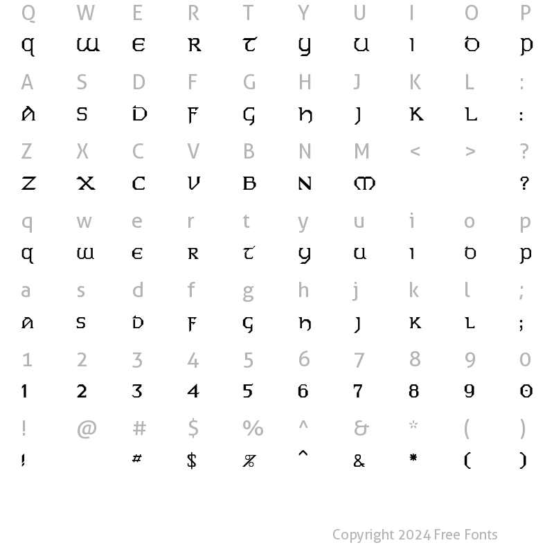 Character Map of PCEire Regular