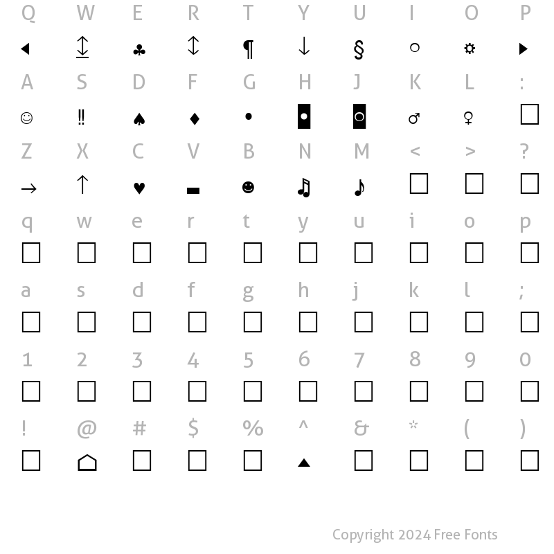 Character Map of PcEncodingLowerSH Regular