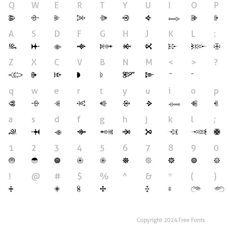 Character Map of PCOrnaments Regular