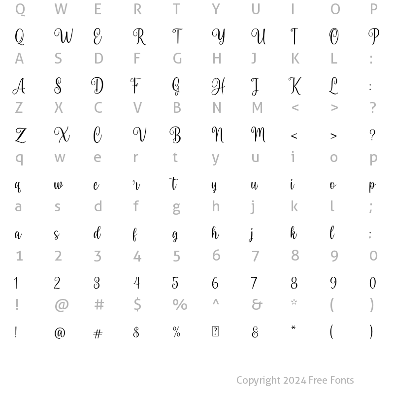 Character Map of Peaceful Heart Regular