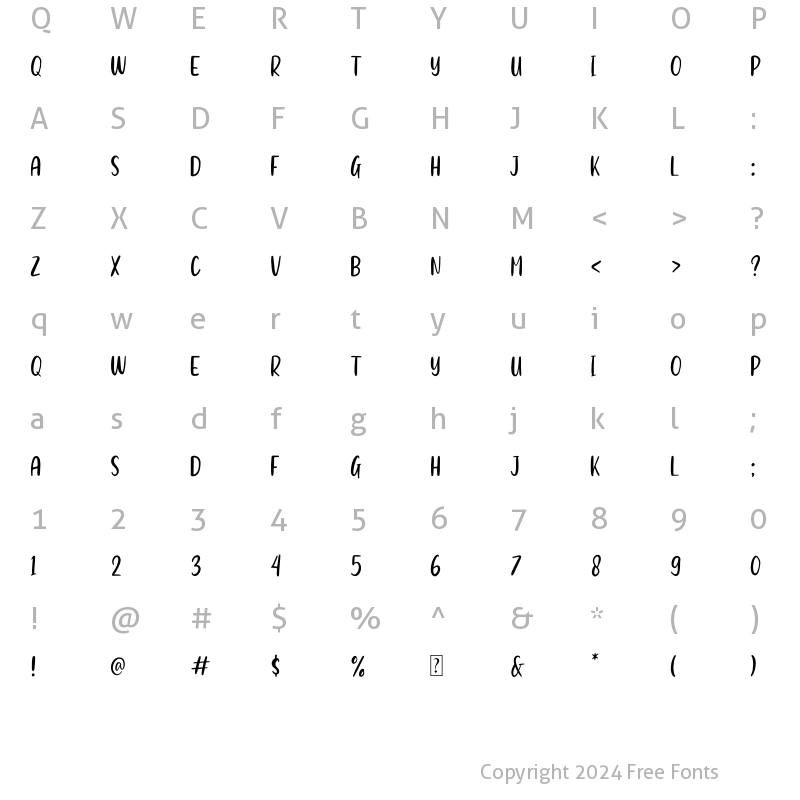 Character Map of Peaceful Heart Sans Regular