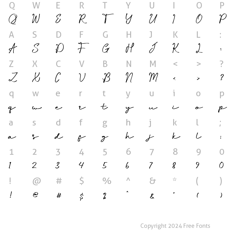 Character Map of Peacelove Calligraphy