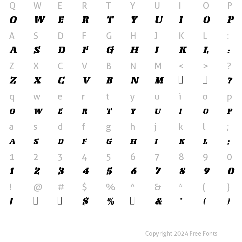 Character Map of PeachCaps Oblique