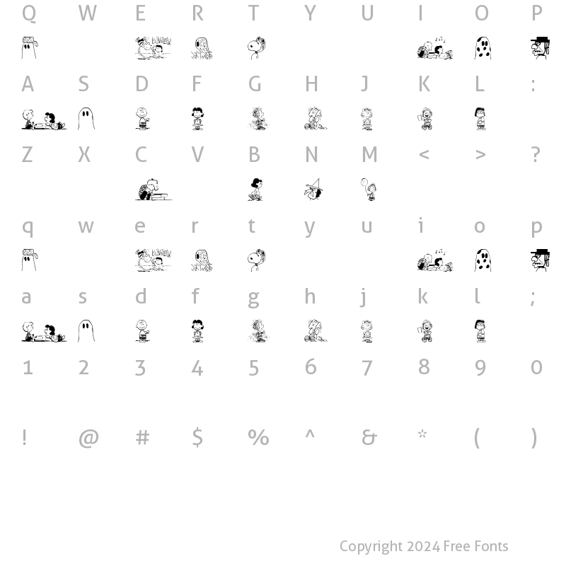 Character Map of Peanuts Gang Dings Regular