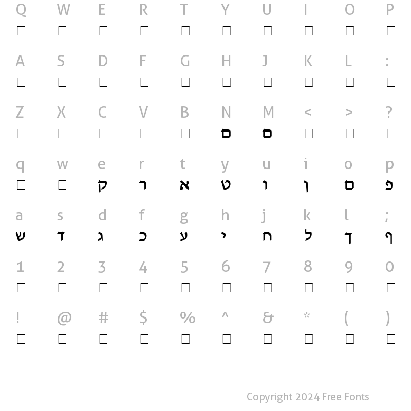 Character Map of Pecan_ Melech_ Hebrew Regular