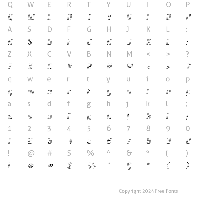 Character Map of Pecot Outline Oblique Regular