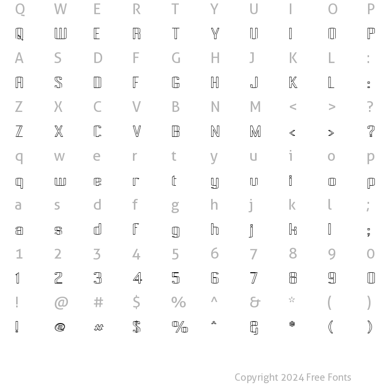 Character Map of Pecot Outline Regular