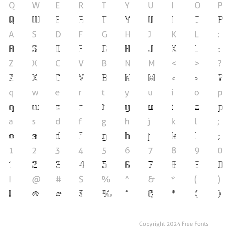 Character Map of Pecot Upper Outline Regular