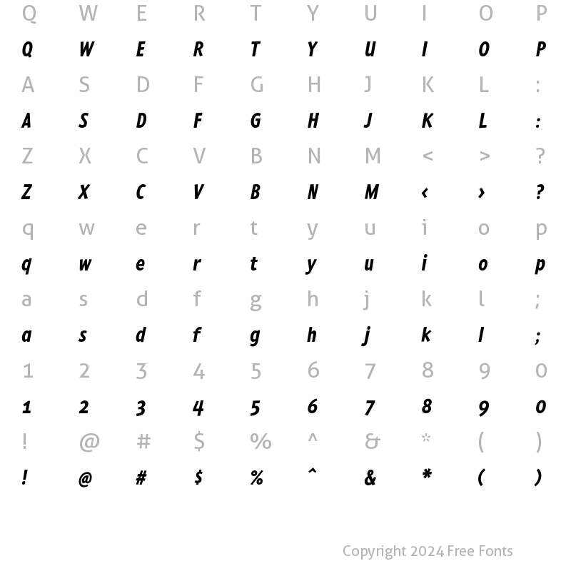 Character Map of PedestriaMVB Bold Italic