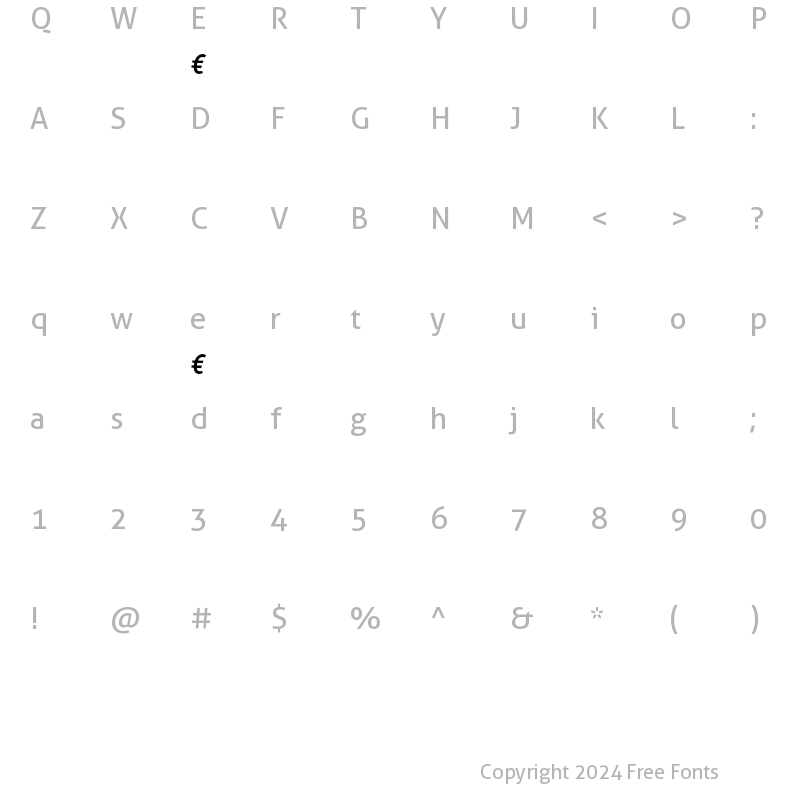 Character Map of PedestriaMVB-Euro-Medium Italic